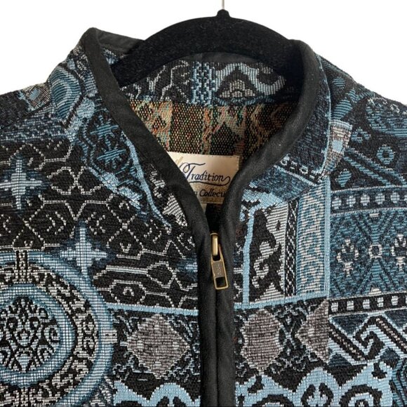 32. Vintage Tapestry Jacket Size XL/18 Tradition Country  Collection Blue - Picture 9 of 10
